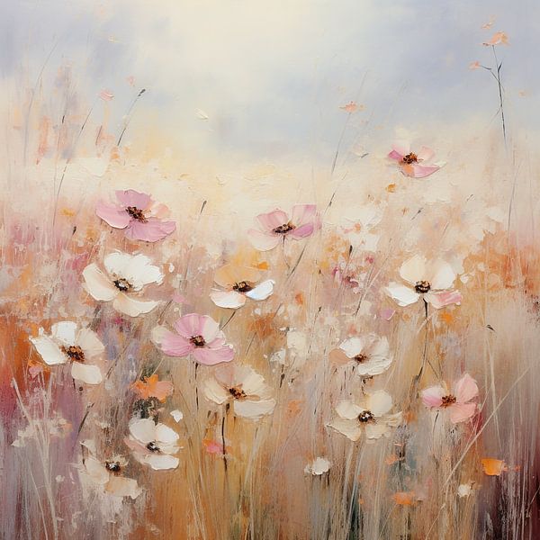 Bloemenveld roze wit pastel van Bianca ter Riet