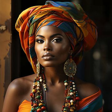 Kleurrijk Portret Afrikaanse Vrouw van Lisanne Elzinga