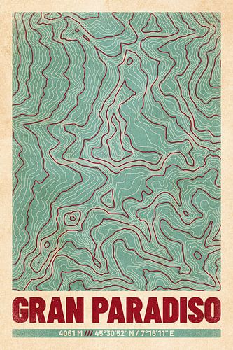 Gran Paradiso | Kaart Topografie (Retro)