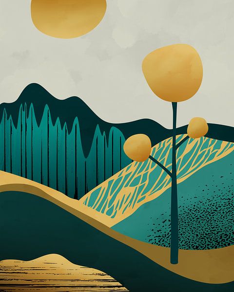 Gouden boom in de zon abstract landschap van Tanja Udelhofen
