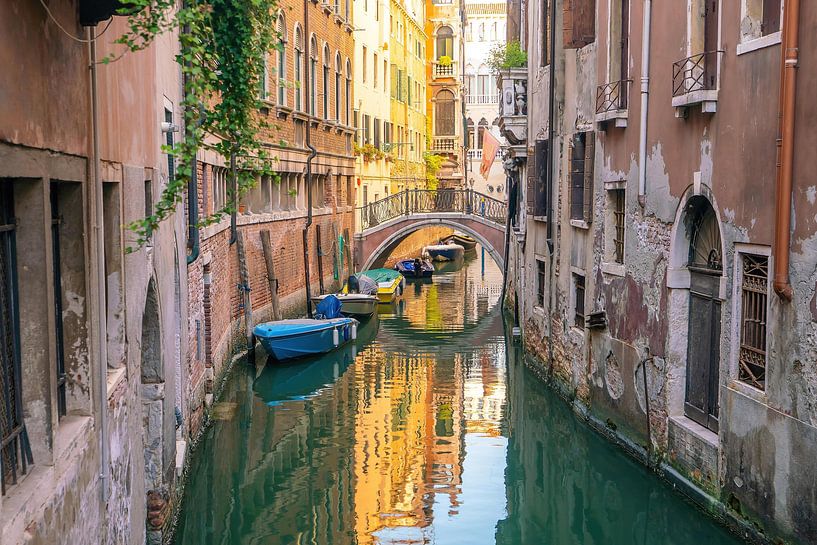 Quiet Canal and Stone Bridge, Venice, Italy by Aloke Design