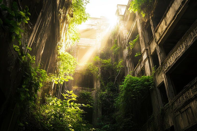 Verlassene Ruine mit Sonnenstrahlen von Poster Art Shop