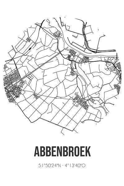 Abbenbroek (South Holland) | Map | Black and White by Prints of Place