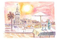 Incredible rooftop dinner with wine in Seville Andalusia Spain