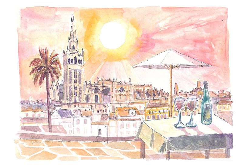 Unglaubliches Rooftop-Dinner mit Wein in Sevilla Andalusien Spanien von Markus Bleichner