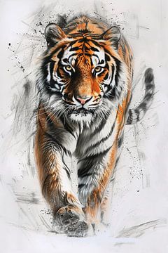 Siberian Tiger (pen drawing in colour) by Fotografie Gina Heynze