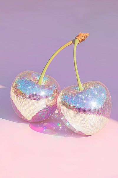 Boule de Disco Cerises sur fond pastel par Melloi Art Prints