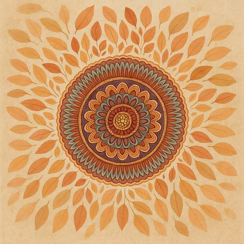 Heart Blossom – Mandala in Orange, Teal and Brown