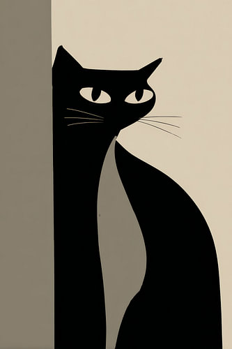 Black cat against a sleek beige pattern