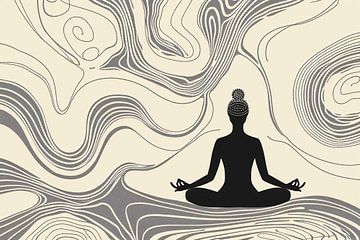 Meditating silhouette with abstract lines by Imperial Art House