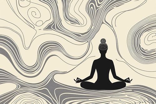 Mediterende silhouet met abstracte lijnen