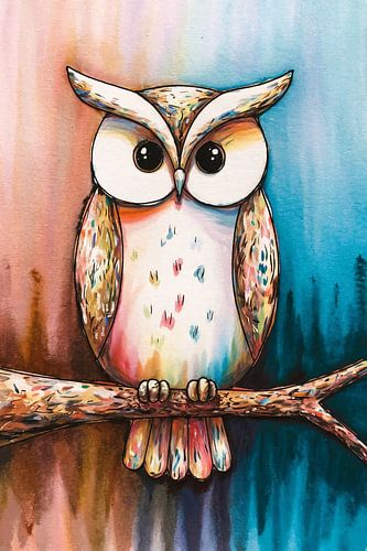 Aquarel uil op tak