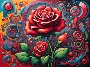Jeu de couleurs et de formes autour d'une rose