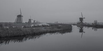 Kinderdijk Mühlen in schwarz-weiß - 3