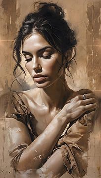 Portrait of serene woman in warm tones by Ljupka Kareska