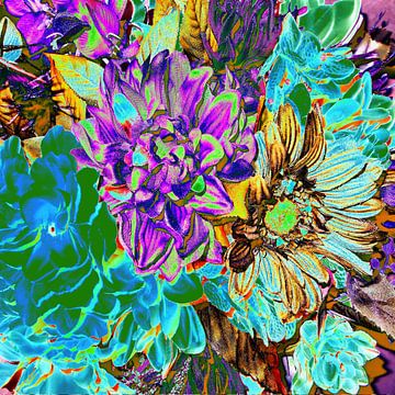 Abstract Neon Purple & Aqua Flora by Rhonda Clapprood