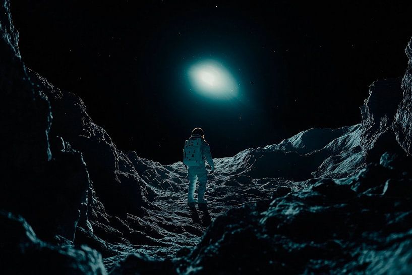 Astronaut auf dem Mond bei Nacht von Poster Art Shop