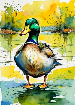 Wilde eend aquarel van MIROKKU