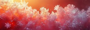 Bild von Eiskristalle und Schneeflocken auf rötlich-orangefarbenem Hintergrund
