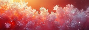Image de cristaux de glace et de flocons de neige sur fond rouge-orange