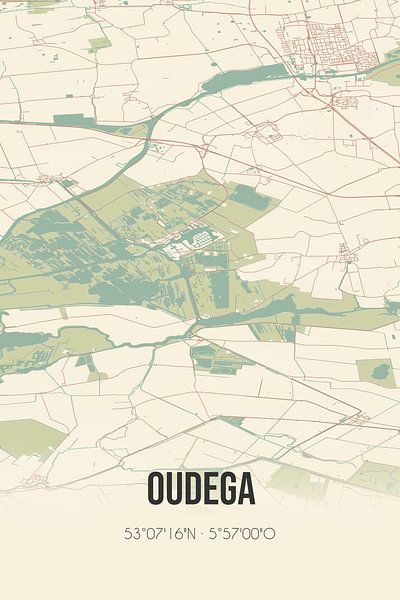 Vintage map of Oudega (Fryslan) by Prints of Place