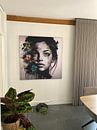 Customer photo: Black & White woman with coloured flowers by Bianca ter Riet