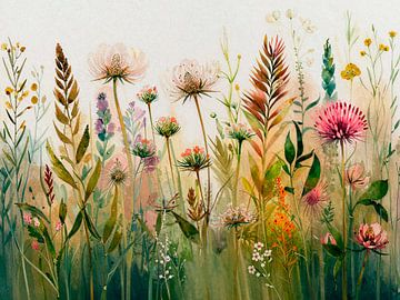 Lenteweide. Natuurlijke grassen en Rode klaver.