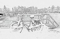 Pentekening van besneeuwde fiets aan de Amstel in Amsterdam von Eye on You Miniaturansicht
