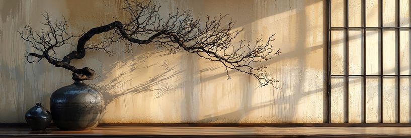 Elegant panorama still life with Japanese influences by Digitale Schilderijen