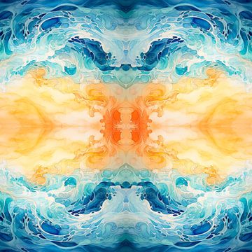 Golvende zee abstracte collage  van Vlindertuin Art