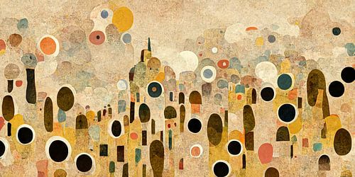 Mensen en gebouwen in abstracte stijl