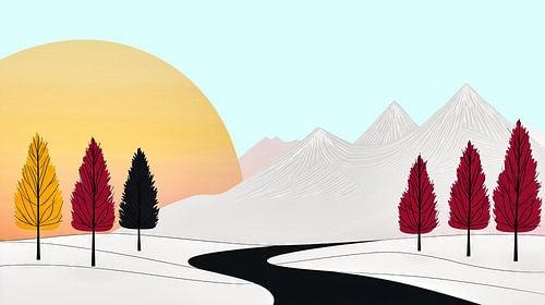 Minimalistisch winterlandschap met weg