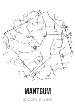 Mantgum (Fryslan) | Karte | Schwarz und weiß von Rezona