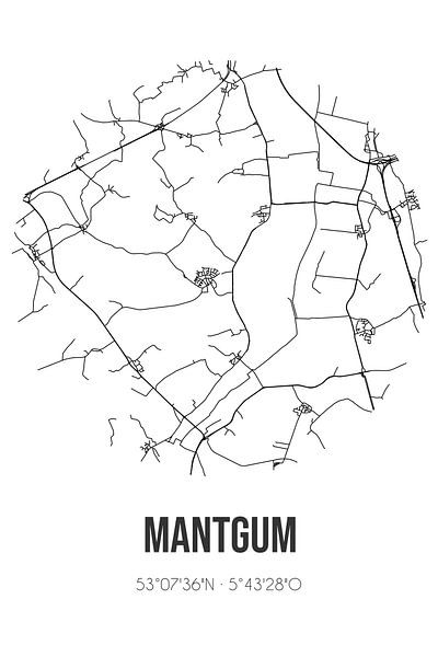 Mantgum (Fryslan) | Map | Black and white by Prints of Place