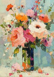 Bouquet de fleurs multicolores dans un vase en verre