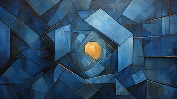 Kobalt Blauw | Oranje van Abstract Schilderij
