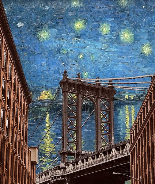 Vincent van Gogh Sternennacht - Brooklyn Bridge von Moonheart Artworks