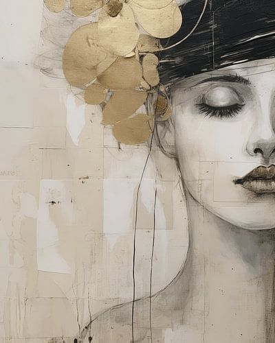 Portret in collage stijl met gouden accenten