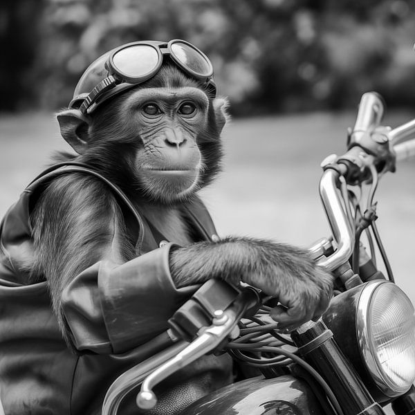Singe détendu sur une moto par Cafe Noir