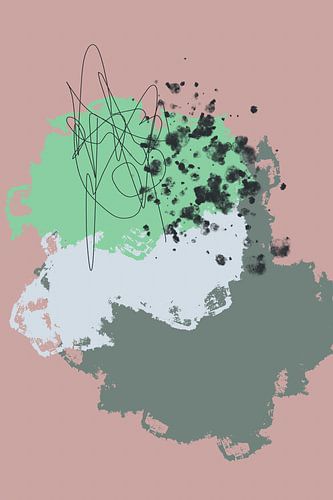Art abstrait moderne. Couleurs pastel vives. Vieux rose, vert, blanc.