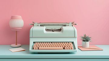 Oude typemachine in vintage retro mockup stijl met roze muur op de achtergrond van Animaflora PicsStock