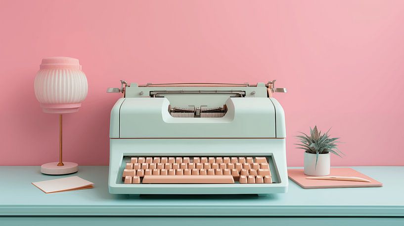 Vieille machine à écrire dans le style rétro vintage Mockup avec mur rose en arrière-plan par Animaflora PicsStock