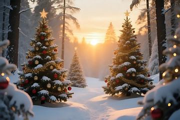 Forêt d'hiver magique au crépuscule