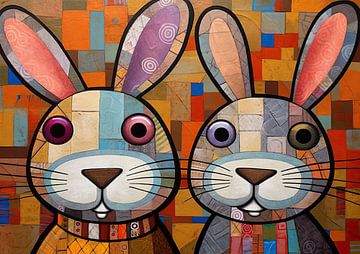 Schilderij kleurrijke konijnen | Blik van Bontgekleurd van ARTEO Schilderijen