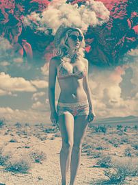 Wolkenhimmel, Retro-Surrealismus: Frau in einer Landschaft von Egon Zitter