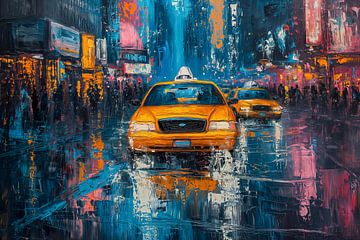 gele taxi in New York City abstract schilderij kunst van Animaflora PicsStock