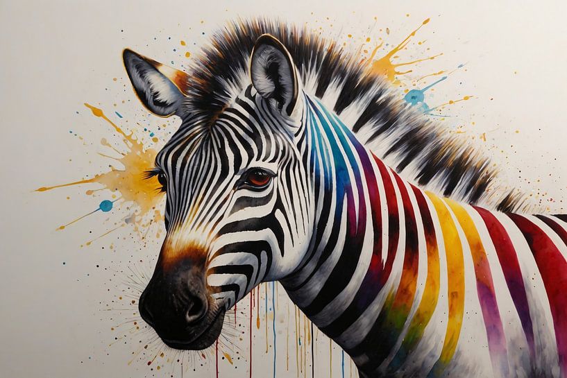 Colourful zebra portrait by Art & Soul Creations
