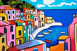 Ville côtière colorée sur Poster Art Shop