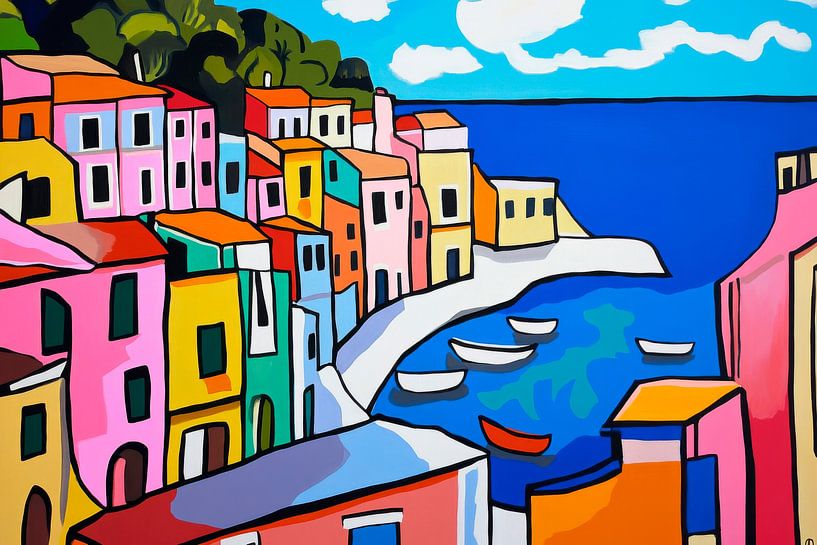 Colourful coastal town by Poster Art Shop