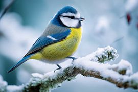Blue Tit (Cyanistes caeruleus) in winter